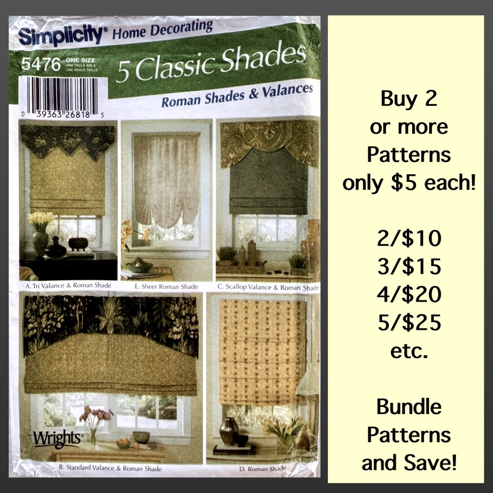 Simplicity 5476 Window Treatments Uncut Sewing Pattern